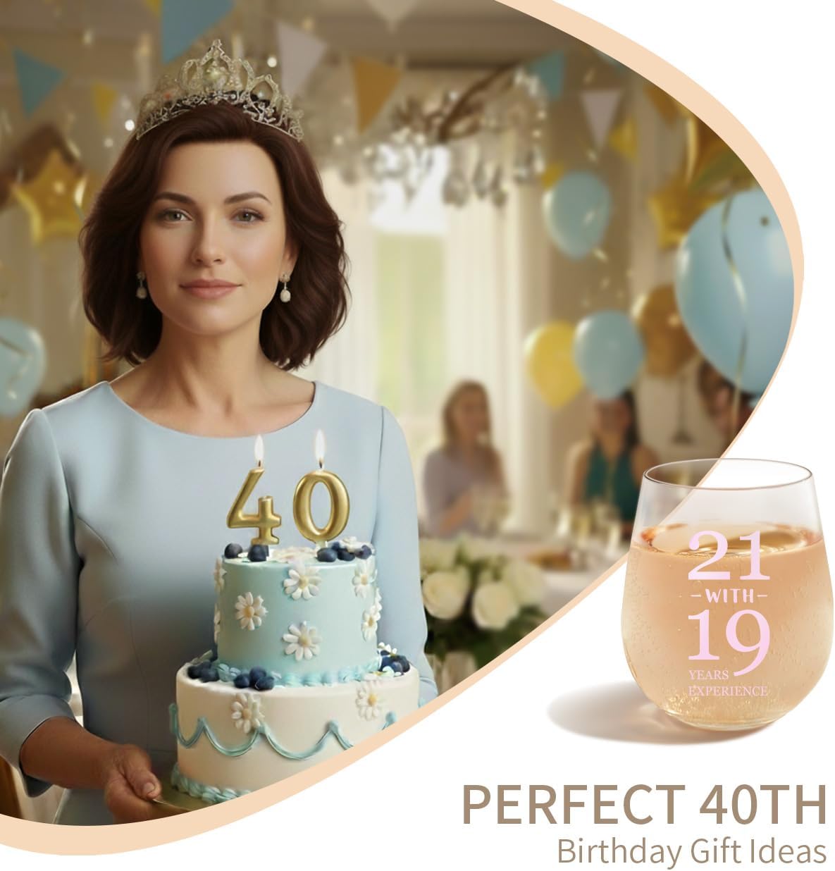 40th Birthday Gifts for Women – 15oz Wine Glass, Fun 40th Birthday Decorations, Cheers to 40 Years Party Favor, Unique Happy Birthday Gift for Women Friends, Sister, coworkers (Light pink) - Image 2