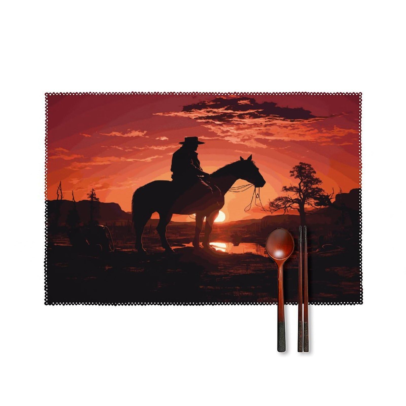 Cowboy West Placemats Set of 4 Heat Resistant Non-Slip Place Mats Reusable Dining Table Mats Canvas Place Mat Anti-Fading Waterproof Placemats for Dining Table Decor