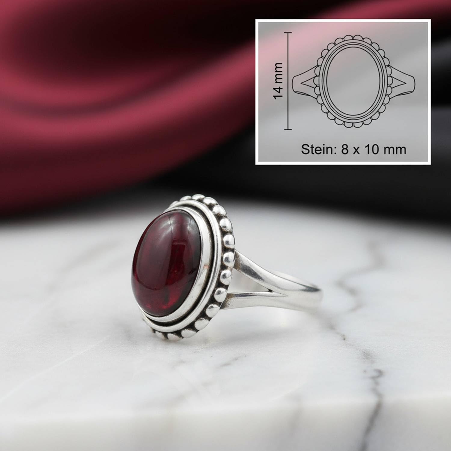 mantraroma Silberring Damen 925 Sterling Silber – ovaler Edelstein Ring, Vintage Statement Ring Schmuck, elegantes Geschenk für Frauen