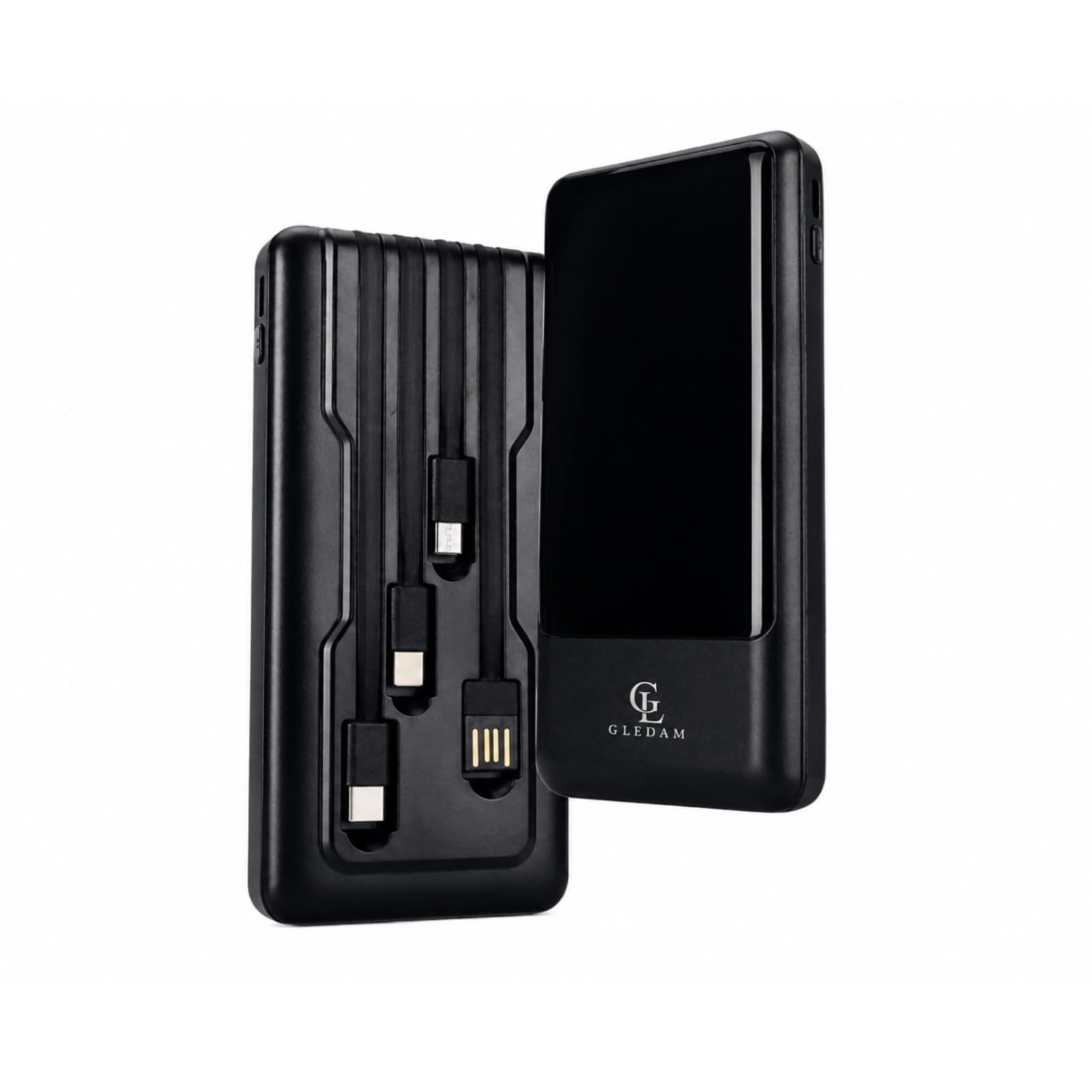 power bank gp 20000 mah, 4 built in cables,fast charging, universal compatibility,digital battery indicator, overcharging protection for iphone, android, earbuds (black) (10000, milliamp hours)