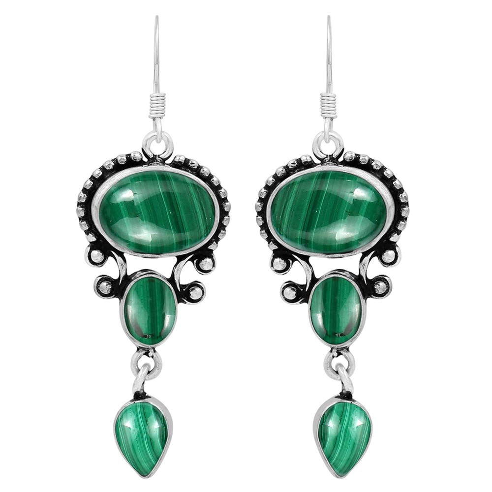 Natural Gemstones Dangle Earrings for Women - 925 Silver Plated Lightweight Dangle & Drop Handmade Jewelry Earrings - Gifts for Mother's Day,