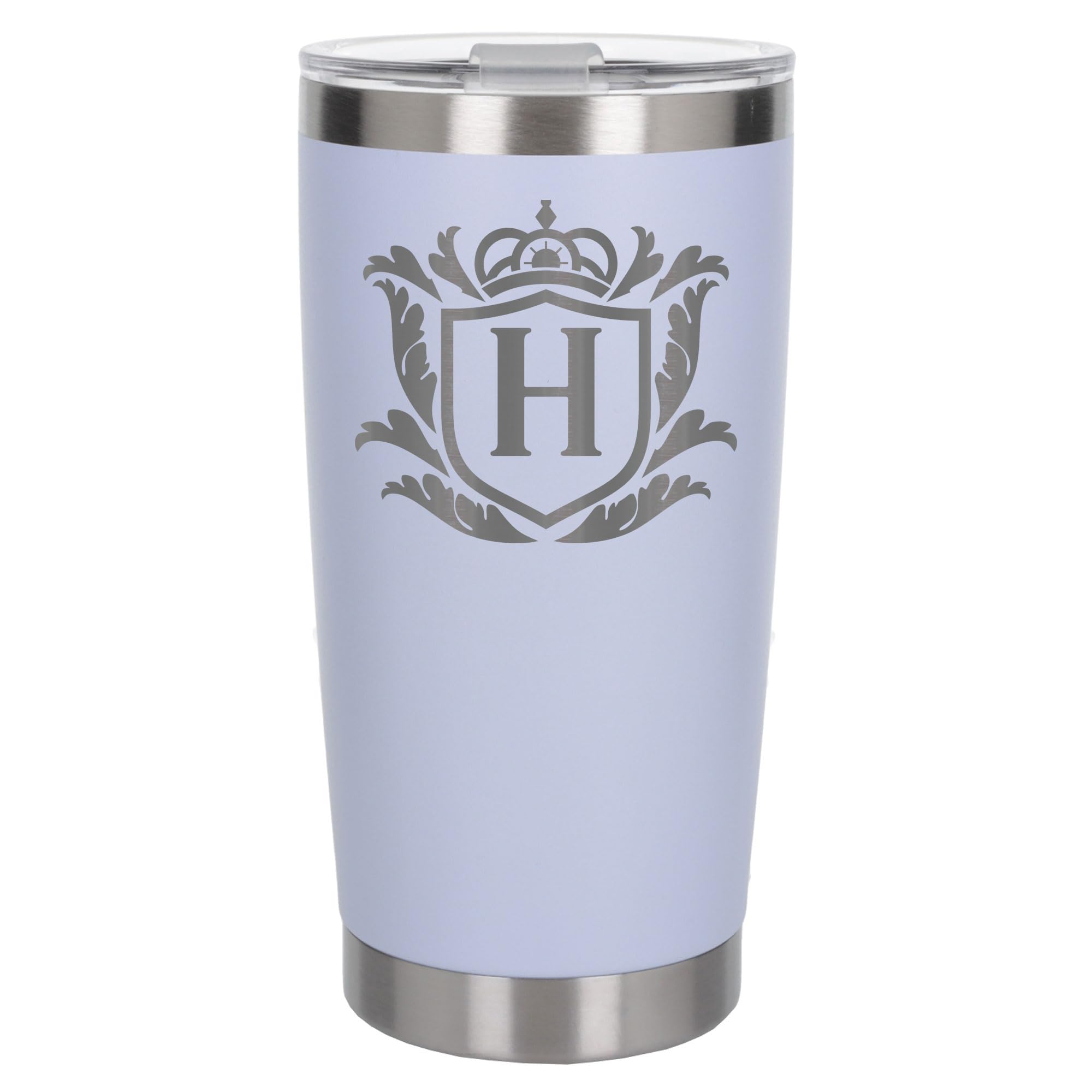 Customised Gifts 500ml Engraved Shield Initial Monogram Insulated Personalised White Travel Mug for Men and Women - Personalised Initial Coffee Travel Mug for Hot and Cold Beverages, Letter H