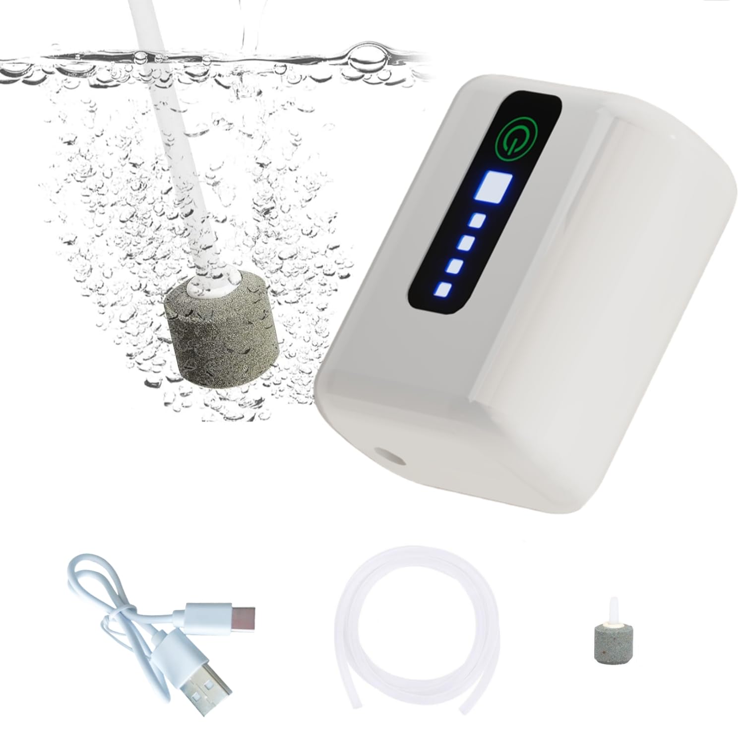 Lithium Battery Powered Portable Aquarium Air Pump for Fish Tank, USB Rechargeable Aquarium Bubbler Aerator for Outdoor Fishing (1 Outlet - for Tanks up to10-60Gal)