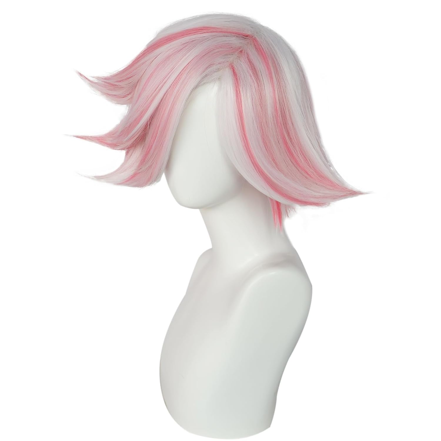 Cosplay Wig for Anime Costume Short White And Pink Wigs Cosplay for Halloween Party Costume Wigs for Adult Women Outfit +Hair Cap