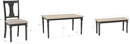 Miniatura 2 de Powell Willow - Juego de comedor de seis piezas con base gris oscuro y parte superior blanca ahumada, incluye mesa de comedor, cuatro sillas y banco
