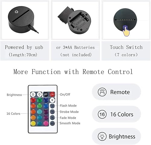 Miniatura 4 de Lámpara de escritorio remota de 16 colores para dormitorio, luz de noche LED de ilusión 3D, regalo para hombres