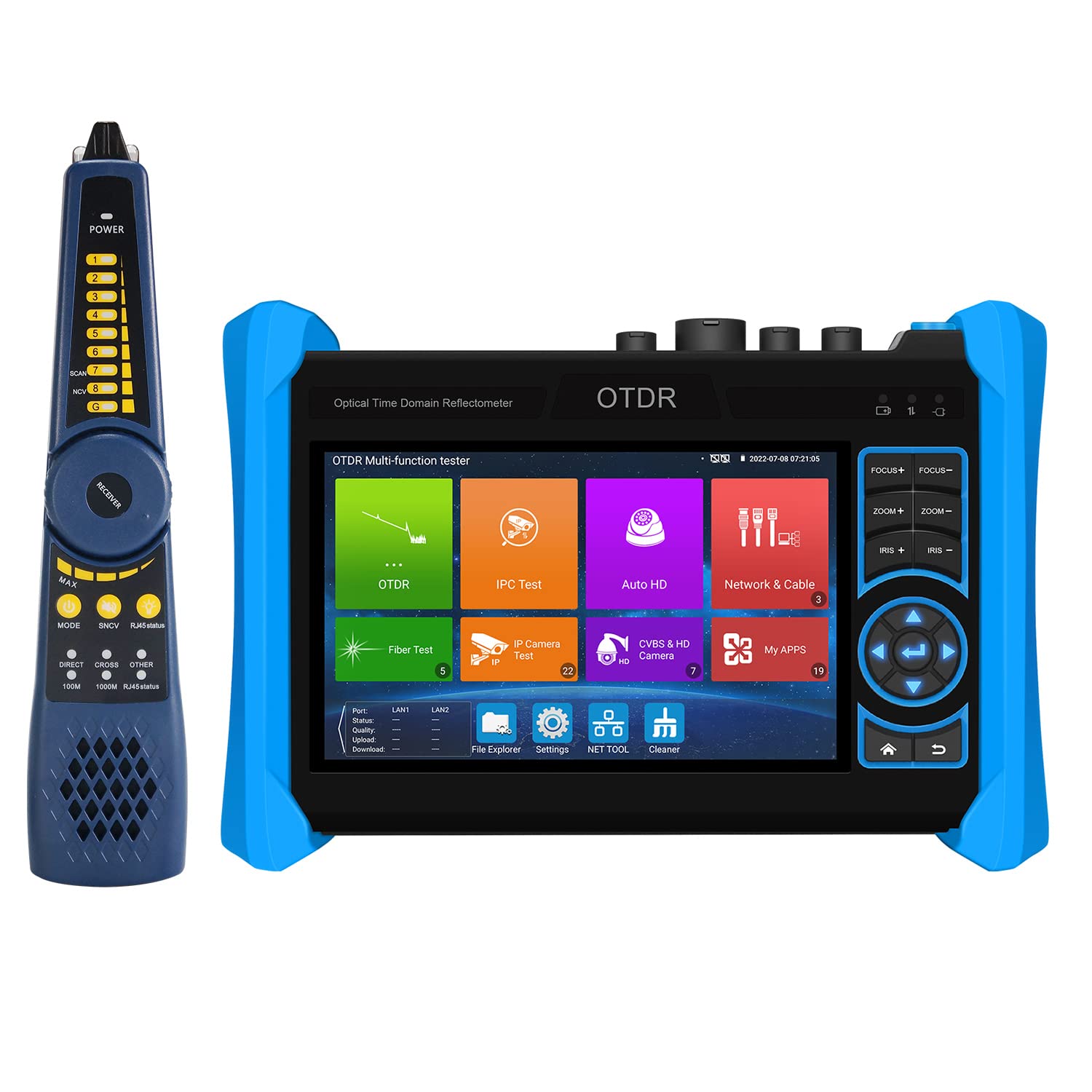 OTDR Fiber Optic Tester, WANLUTECH CCTV OTDR Tester 1310/1550nm 28/26dB Built-in OPM OLS VFL Event Map Support 8MP TVI CVI AHD 8K IP Camera Test PoE/RJ45 Cable TDR Test/HDMI VGA in