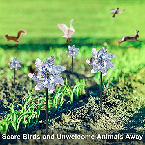 10 Pack Reflective Pinwheels With Plastic Stakes| 19.7 Inch Pre-Assembled Sparkle Pin Wheel Set | Scare Off Birds And Animals Away | Decorative For Garden, Yard, Lawn #TOP1