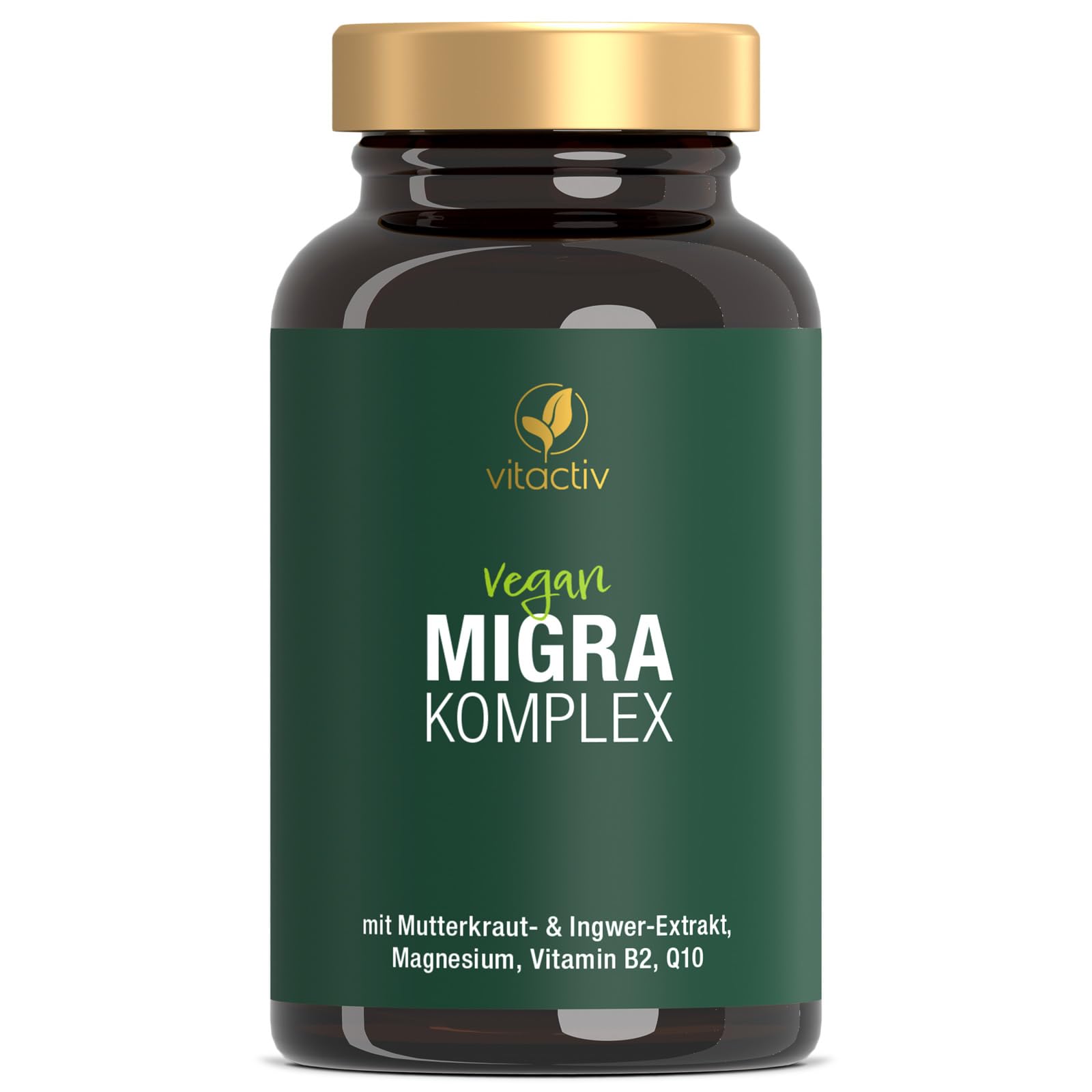 VITACTIV Migra Komplex - 90 Mutterkraut Kapseln für Kopf Balance - Plus Ingwer Extrakt, Magnesium, Coenzym Q10, Vitamin B2 - Produziert & Laborgeprüft in Deutschland - Vegan, Ohne Künstliche Zusätze