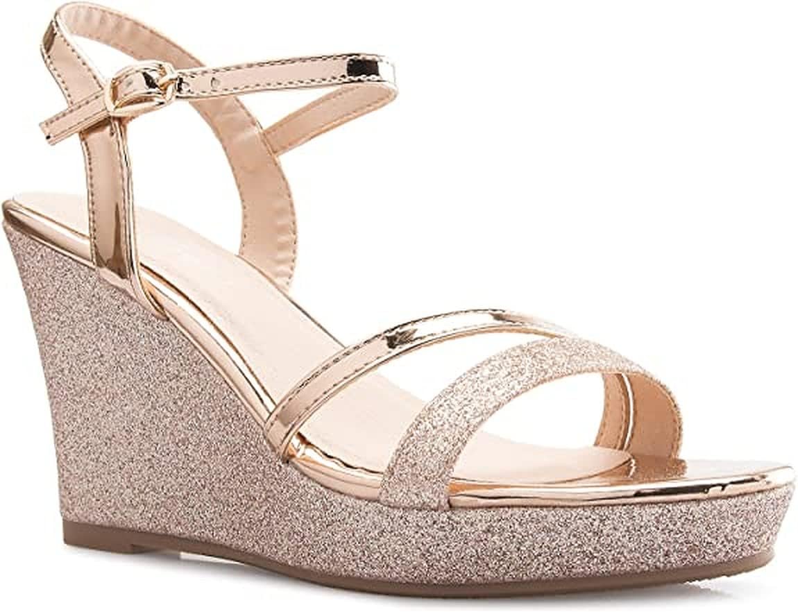 Forever FQ22 Women's Glitter Strappy Wrapped Wedge Heel Platform Sandals
