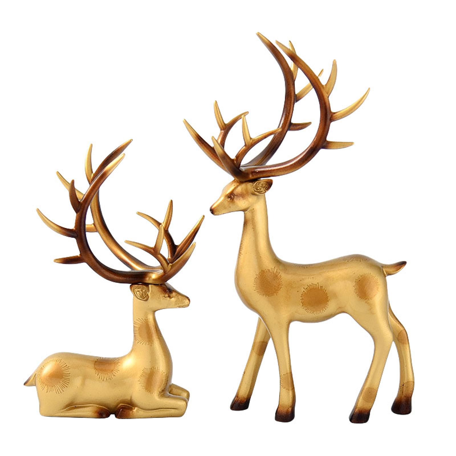 LSFYSZD 2pcs Reindeer Sculpture Resin Christmas Elk Statues Home Office Decorative Displays for Living Room, Bedroom, Bathroom, Bookshelf, Desktop, Cabinets (Antique Gold, One Size)