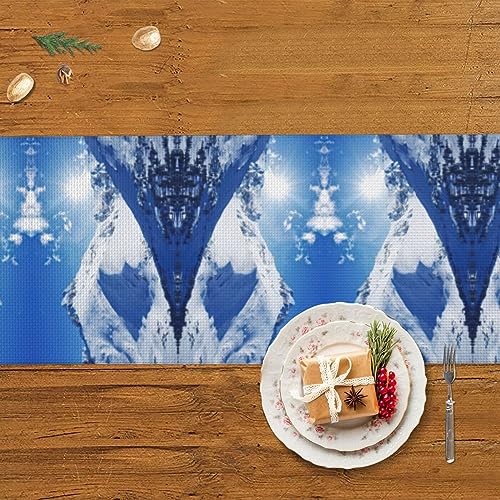 Chemin de table de Noël anti-table vide modèle Snow Mountain 152,4 cm à pompons