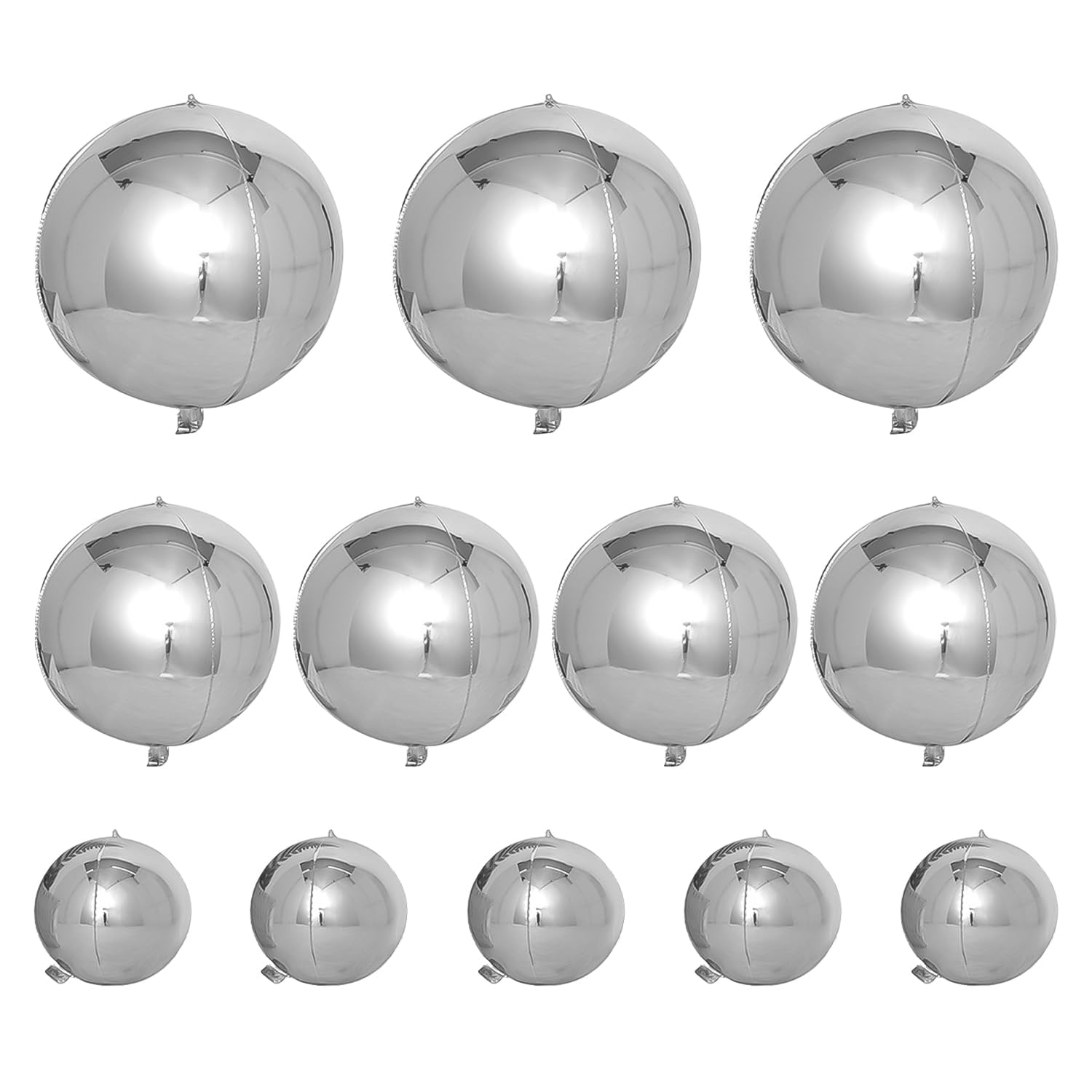 12Pcs Silver Round Foil Balloons Set, 22/15/10 Inch 4D Metallic Party Decorations for Birthday Wedding Christmas Graduation Disco Backdrop, Kids Party Supplies