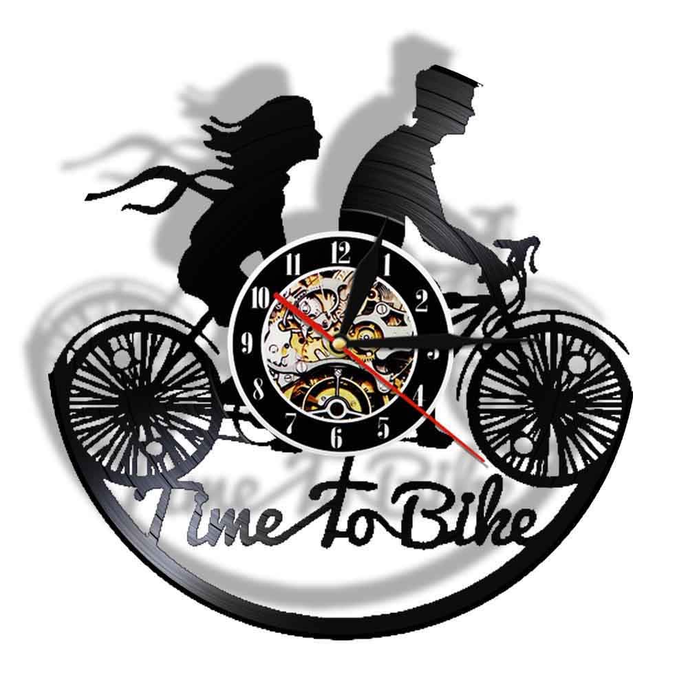 30cm Time To Bike Design vintage Orologio da parete illuminato Ciclista in vinile Orologio con disco in vinile Cd Ragazzi Ragazze Amanti romantici Orologio da regalo Moda 7 colori Orologi da parete