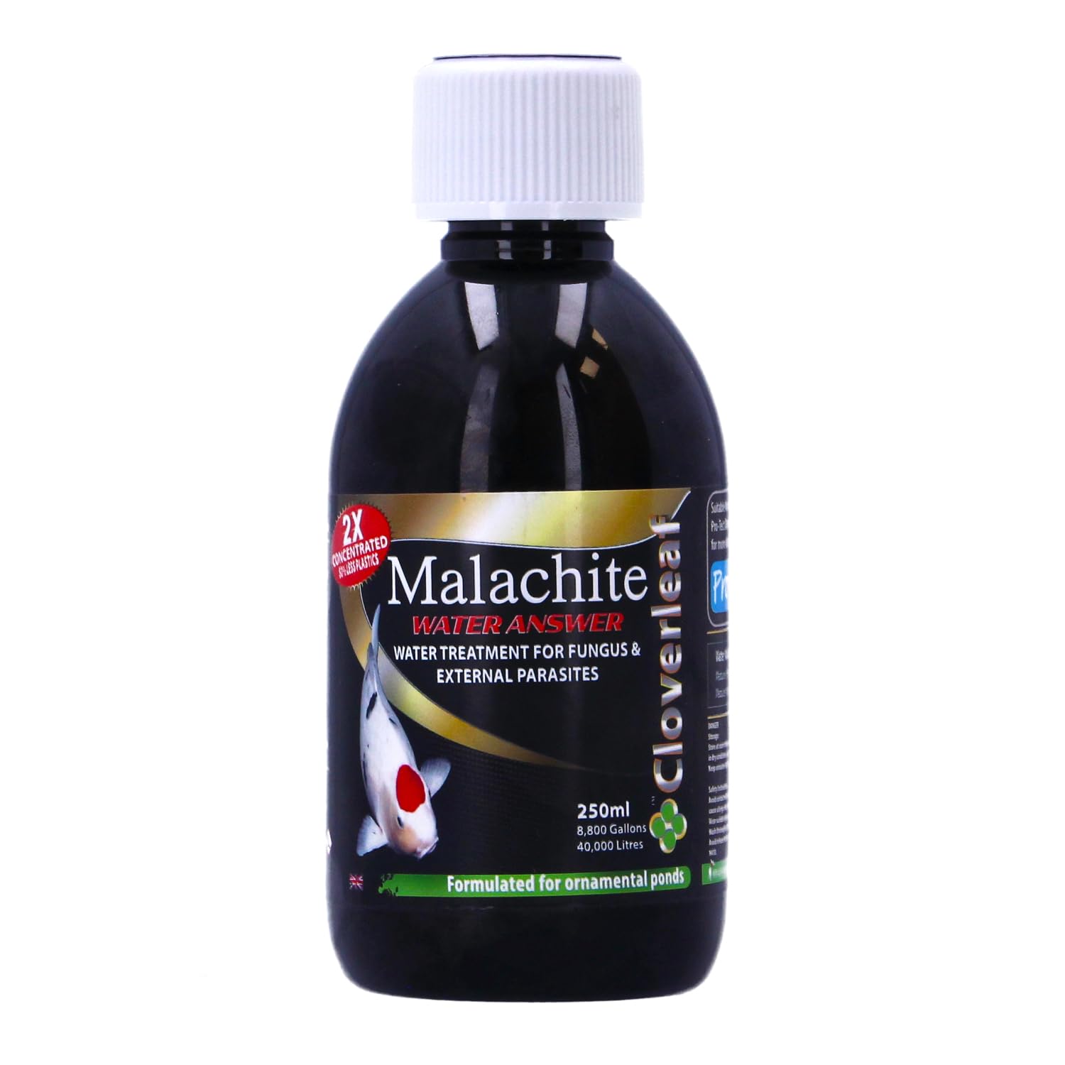 Cloverleaf Malachite Water Answer Double Strength Pond Fish Treatment, Controls Fungus & External Parasites, Koi & Ornamental Fish Care, 250ml or 500ml (250ml)