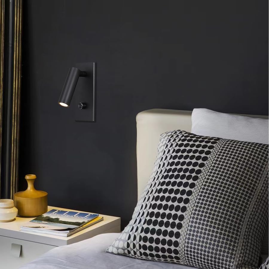 LED Wandleuchte, 5W Warmweiß, Dimmbar mit Drehknopf, Einbaumontage, Matte Schwarz, Leselampe fürs Schlafzimmer