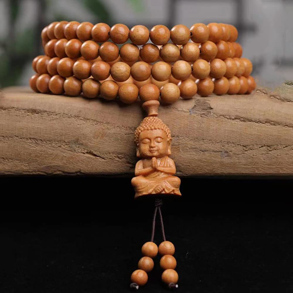 Braccialetto rosario, Bracciale multi-cerchio con perline in teak da 6 mm