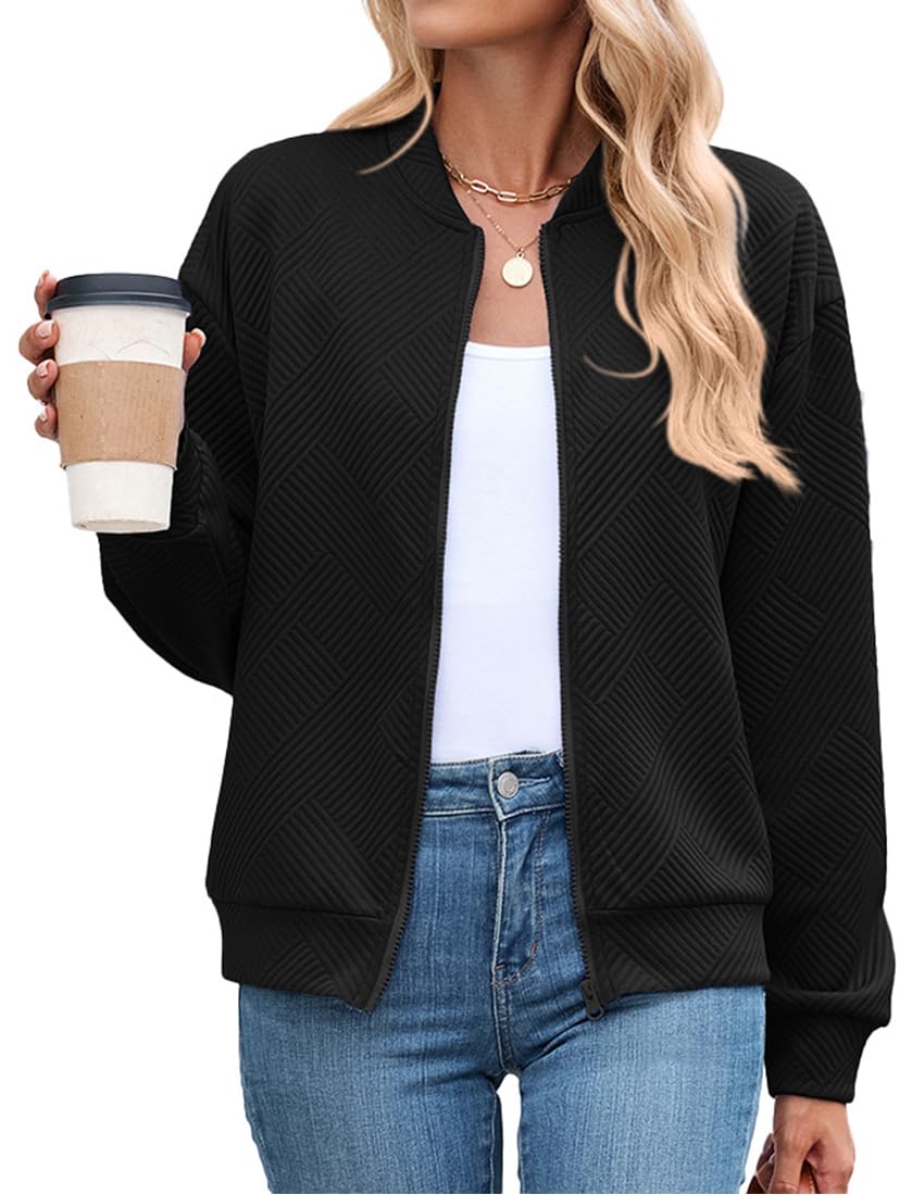 PANOZON Femmes Manches Longues Blouson Jacquard Bombardier Décontracté Zippée Veste de Baseball Légère
