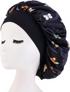 Silk Bonnet for Sleeping, Wide Band Satin Cap, Sleep Bonnet, Salon Bonnet, Sleeping Hair Care, Head Cover Elastic Hat Hair Bonnet for Bath, Night Sleep Cap for Women (Black)