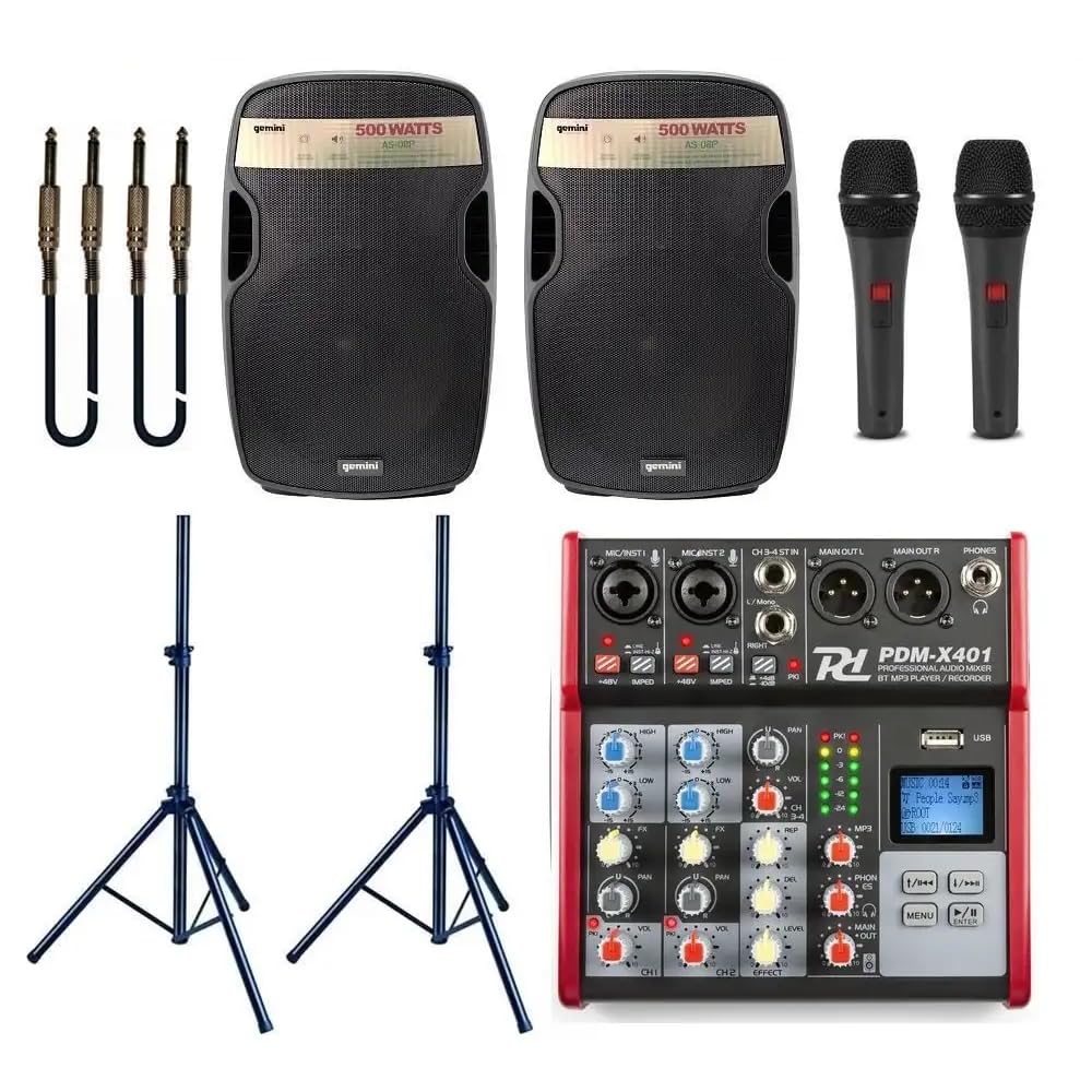 IMPIANTO AUDIO 835 PACK professionale con mixer, diffusori, supporti, 2 microfoni e cavi