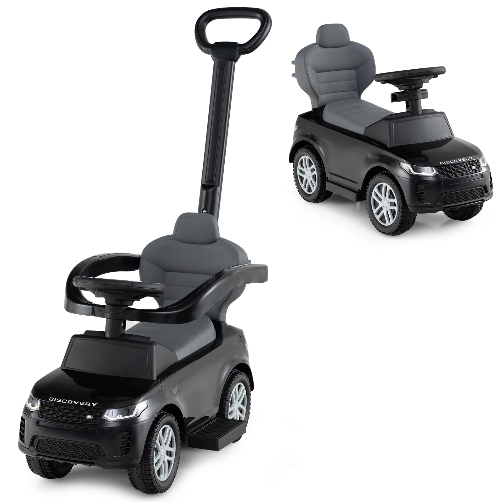 HONEY JOY Ride On Push Car for Toddlers, Licensed Land Rover Ride On Sliding Car w/Handle &amp; Handrails, Music &amp; Lights, Under Seat Storage, No Batteries, Kids Ride On Toys for Boys and Girls (Black)