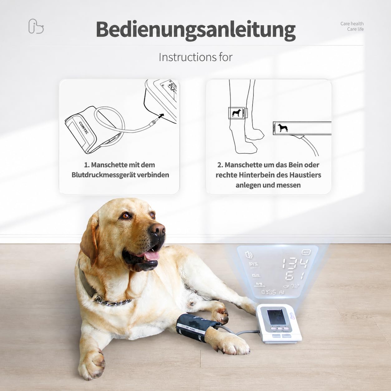 Tierarztpflegeprodukt, digitales Ersatz Blutdruckmessgerät für Tiere, Nylon, wiederverwendbar, 3 Modi, für Hunde/Katzen/Haustiere 6–26 cm Armedigitales Blutdruckmessgerät Tiere