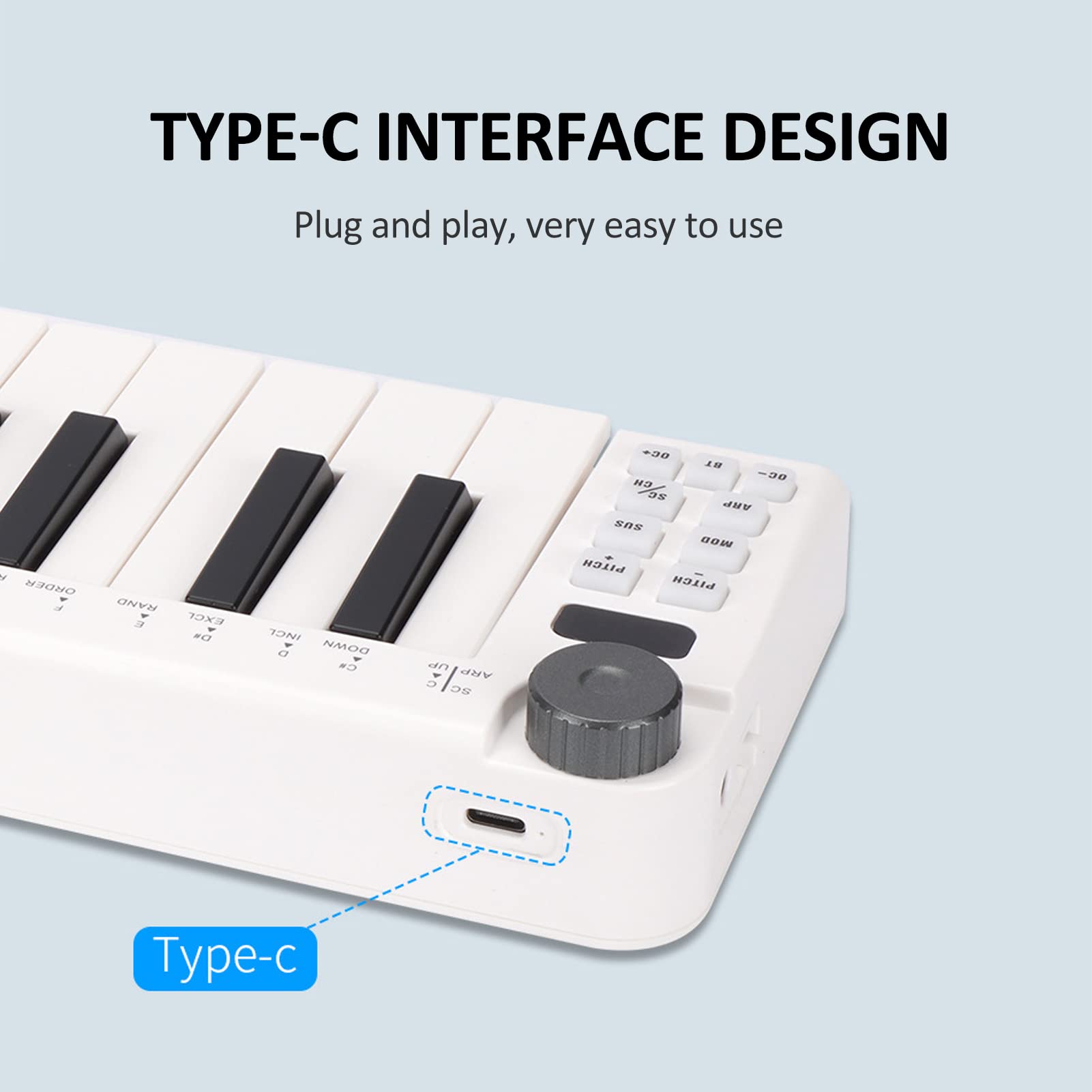 SMK-25 Teclado MIDI Recargable Teclado de control MIDI de 25 teclas Teclado USB portátil Controlador MIDI con 25 teclas sensibles a la velocidad 1 perilla