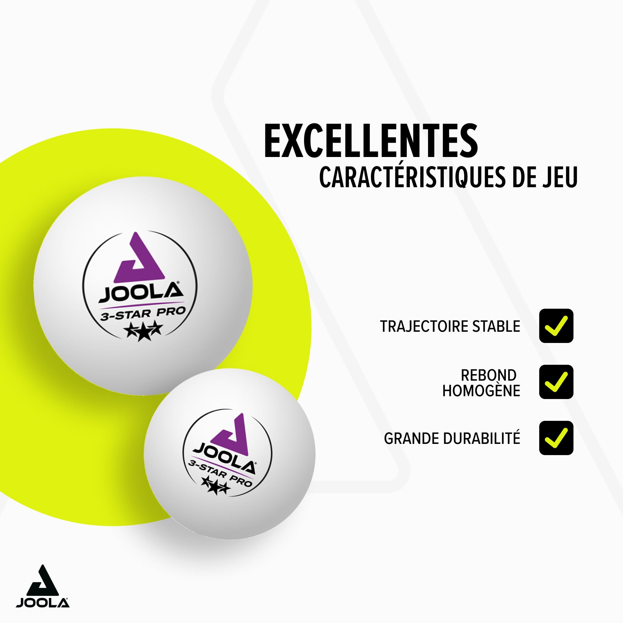 JOOLA Balles de ping-Pong 3-Star, Qualité Premium, 3 étoiles, Excellentes caractéristiques de Jeu et Longue durée de Vie, Compatibles Indoor et Outdoor