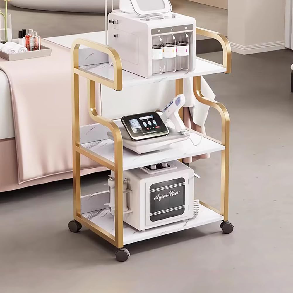 Wózek do salonu kosmetycznego Utility, mobilny wózek do zabiegów na twarz, metalowy organizer do przechowywania kosmetyków, mobilny wózek do stanowiska pracy kosmetycznej,Gold 3 tier