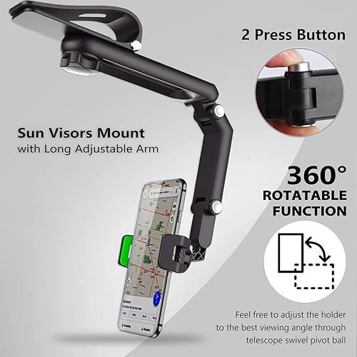 Miniatura 2 de Soporte multifuncional para teléfono de automóvil, giratorio y plegable de 1080, clip para visera solar, espejo retrovisor, volante, tablero,