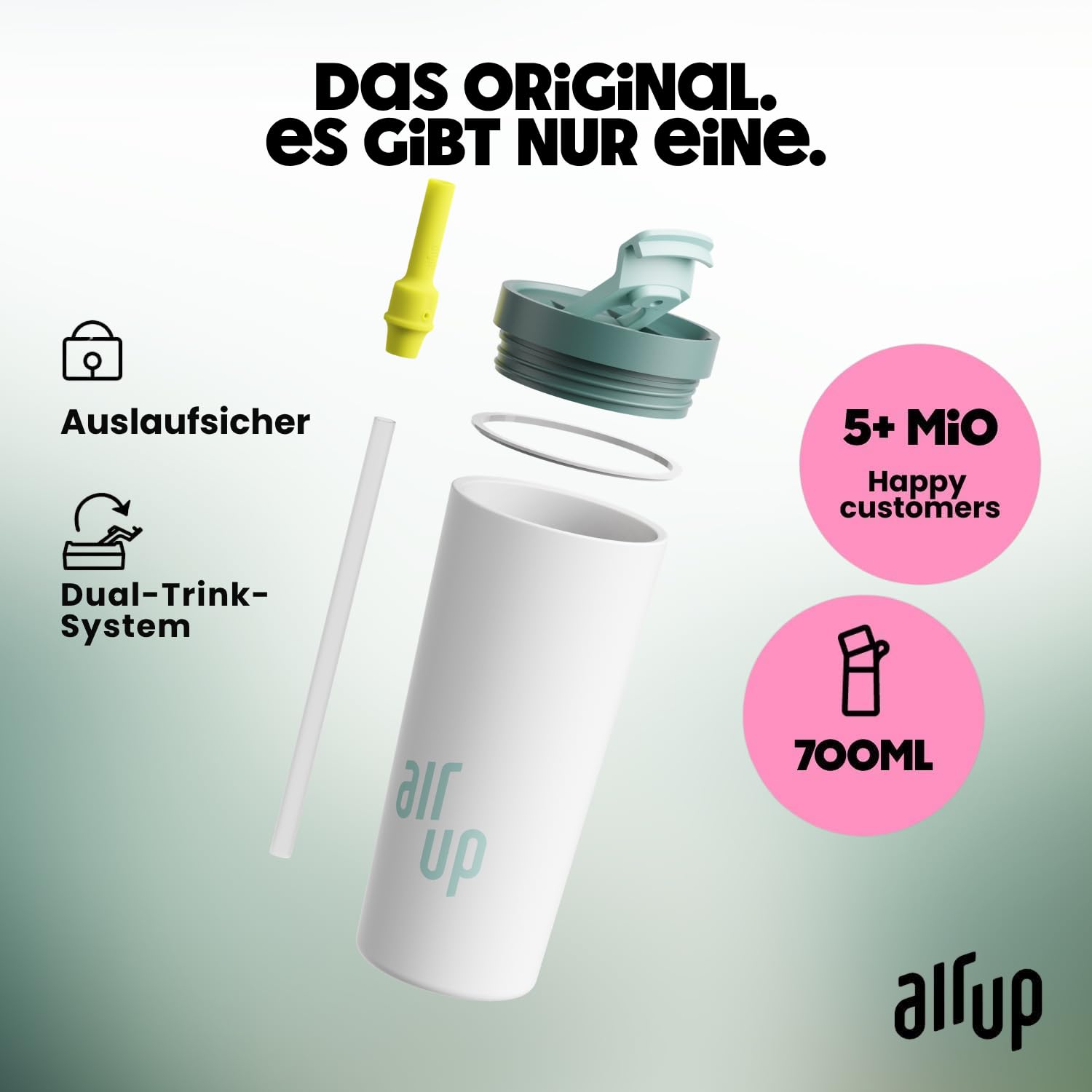 air up Original Tumbler Starter-Set 700ml in White Spearmint mit Pods in 5 Geschmacksrichtungen + Podcase Burgund | Trinkflasche, BPA-frei