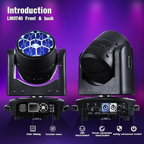 Miniatura 7 de BETOPPER Luz de cabeza móvil 7x40W RGBW BeamWashZoomCTO Efecto Bee Eye LED Iluminación de escenario con sonido activado para DJs, bares, Navidad e