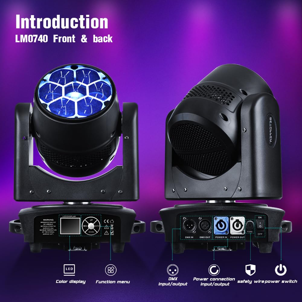 BETOPPER Teste Mobili 350W Luci Discoteca - Moving Head LED 7x40W RGBW Beam/Wash/Zoom Bee Eye - Luci Spot per Illuminazione da Palco con Attivazione Sonora per Party, Club, Bar, e Casa