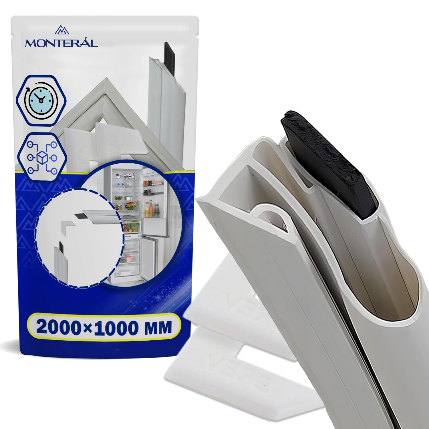 Guarnizione Frigorifero Universale 2000 x 1000 mm con 2 Angoli di Giunzione Inclusi - Guarnizione Frigo Universale con Inserto Magnetico - MONTERAL