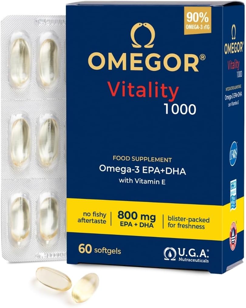 – Omega 3 1000mg OMEGOR Vitality - Fish Oil with 800mg EPA and DHA per Capsule - Omega3 IFOS Certified Supplement - No Fishy Aftertaste (60 Softgel Caps)