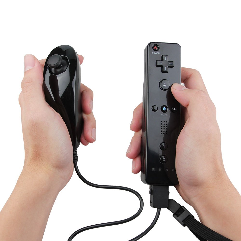 Dotca RC02 Wii Remote Plus and Nunchuk Controller, Built-in Motion Plus Remote Controller with Silicone Case for Nintendo Wii/Wii U(Light Black)