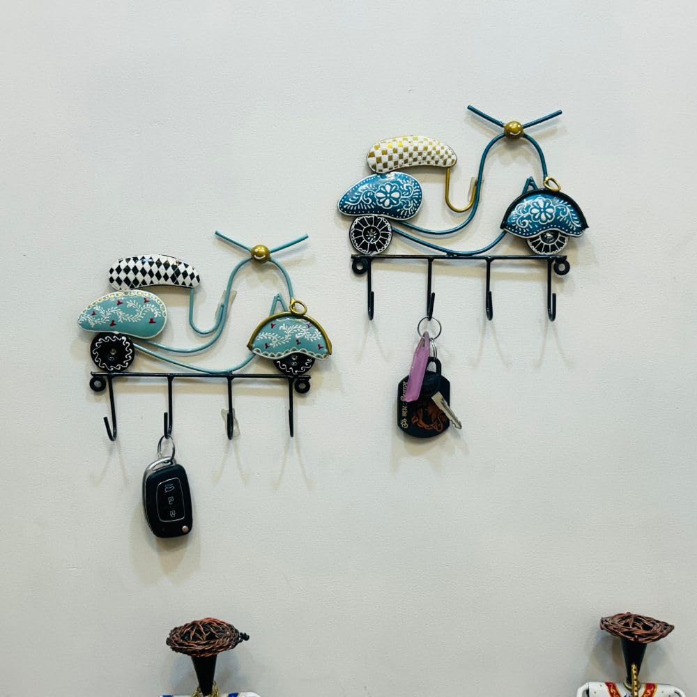PEDEX - Metal Multipurpose Scooter Key Holder with Hooks Decorative Multicolor Wall Hanger for Keys Decor | Ideal for Entryway, Living Room, Office, Cafe (Each Size 9x7 Inch)-image-34