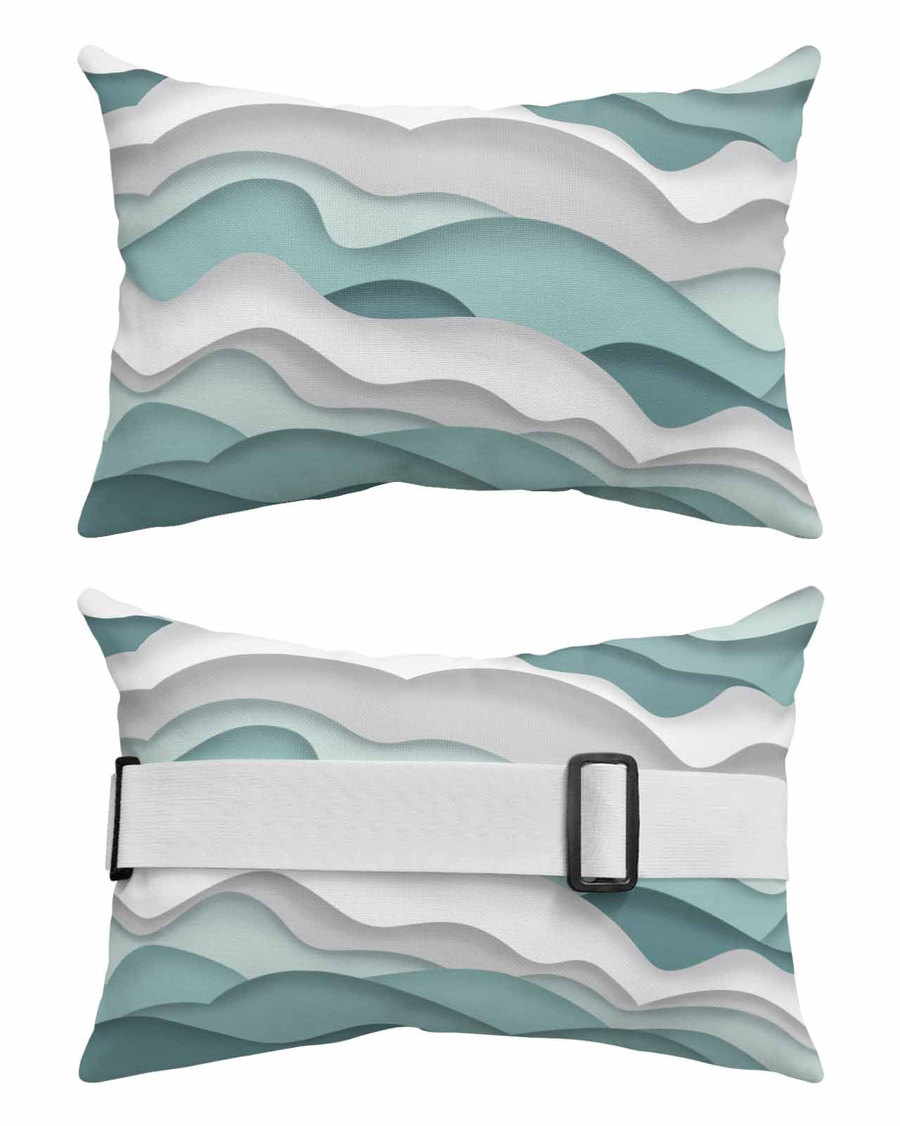 Outdoor Pillows Covers with Inserts Gradient Ocean Waves Teal Turquoise Gradient Waves Waterproof Pillow with Adjustable Strap Throw Pillows for Patio Furniture Pool Lounge Chair, 11x16 Inch, 1PCS