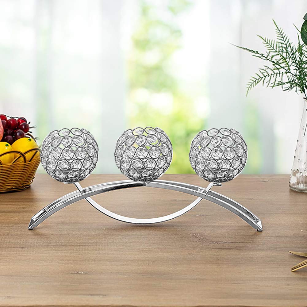 Candle Holder Candle Decoration Crystal Candle Holders 3 Arms European Classic Romantic Arch Iron Crystal Ball Candle Stand Centerpieces for Wedding Valentines Day, Dinning Room Table Decoration