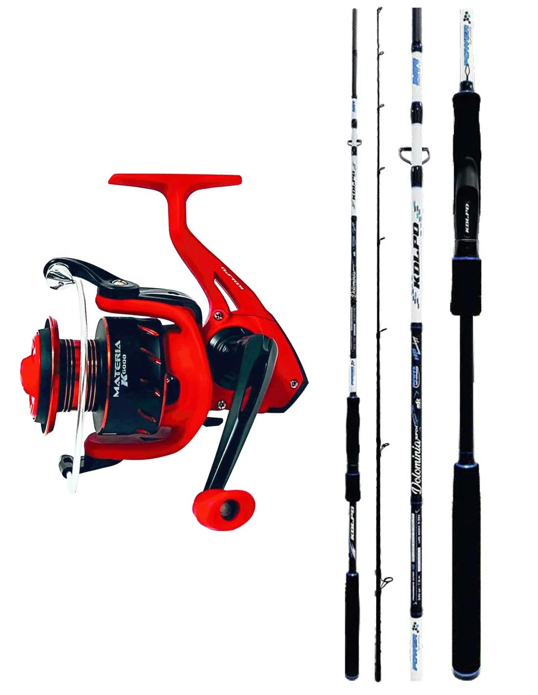 kolpo kit combo pesca spinning con canna e mulinello con bobina alluminio