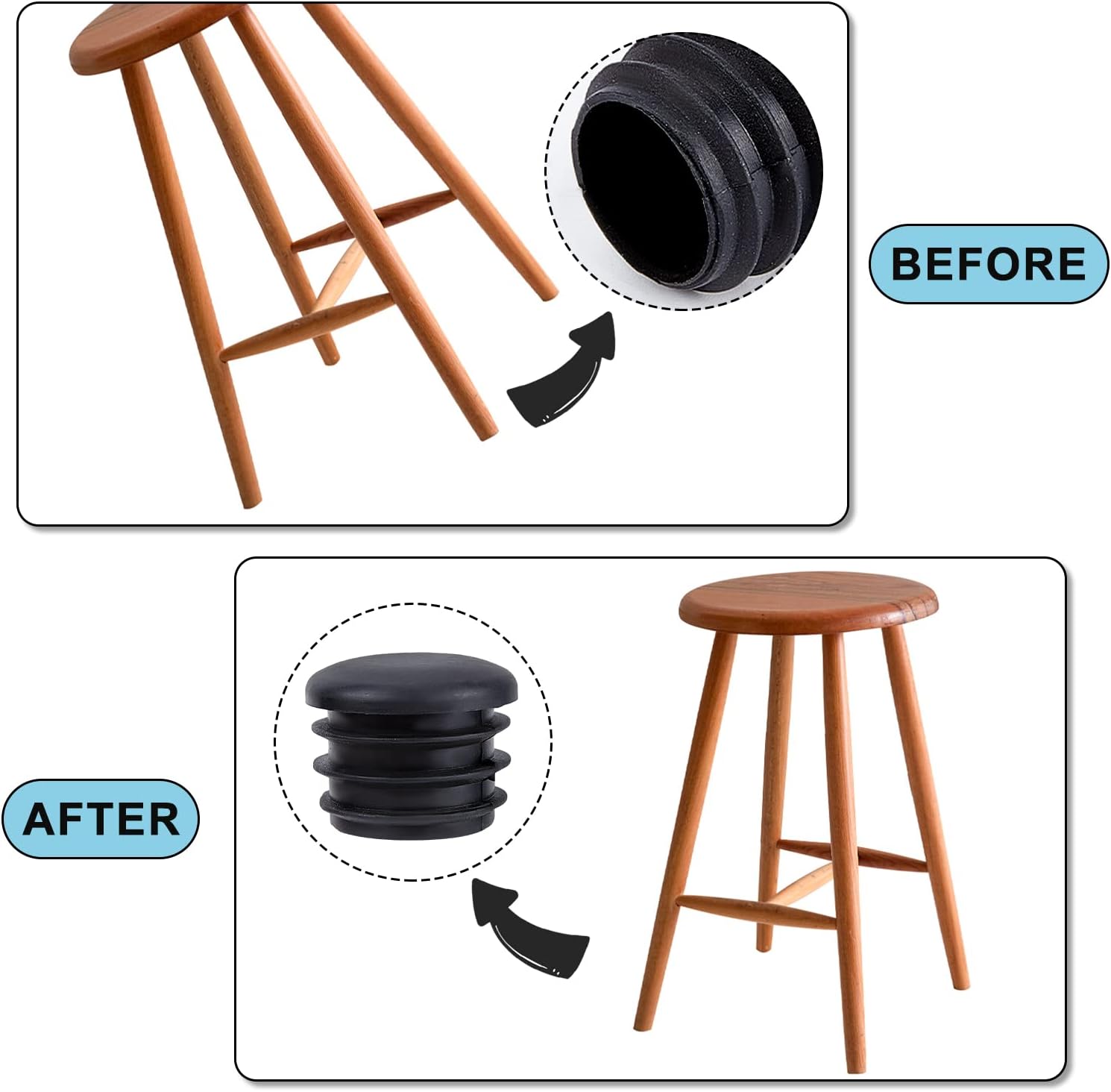 20 Pieces 1 in Round Plastic Plugs Black End Caps for Metal Legs Fences Pipe Tubing Chair Glide Protection Furniture Column