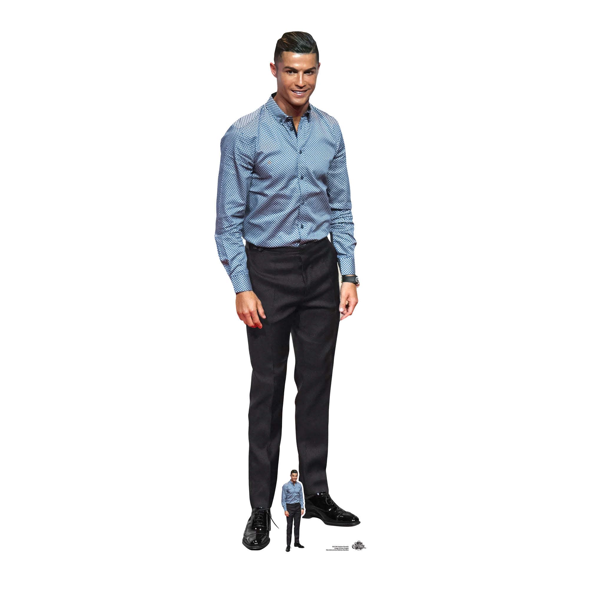 CS1138 Star Cutouts Cristiano Ronaldo Blue Shirt Lifesize Cardboard Cutout with Mini – 188cm Footballer Standee Party Decoration & Fan Display
