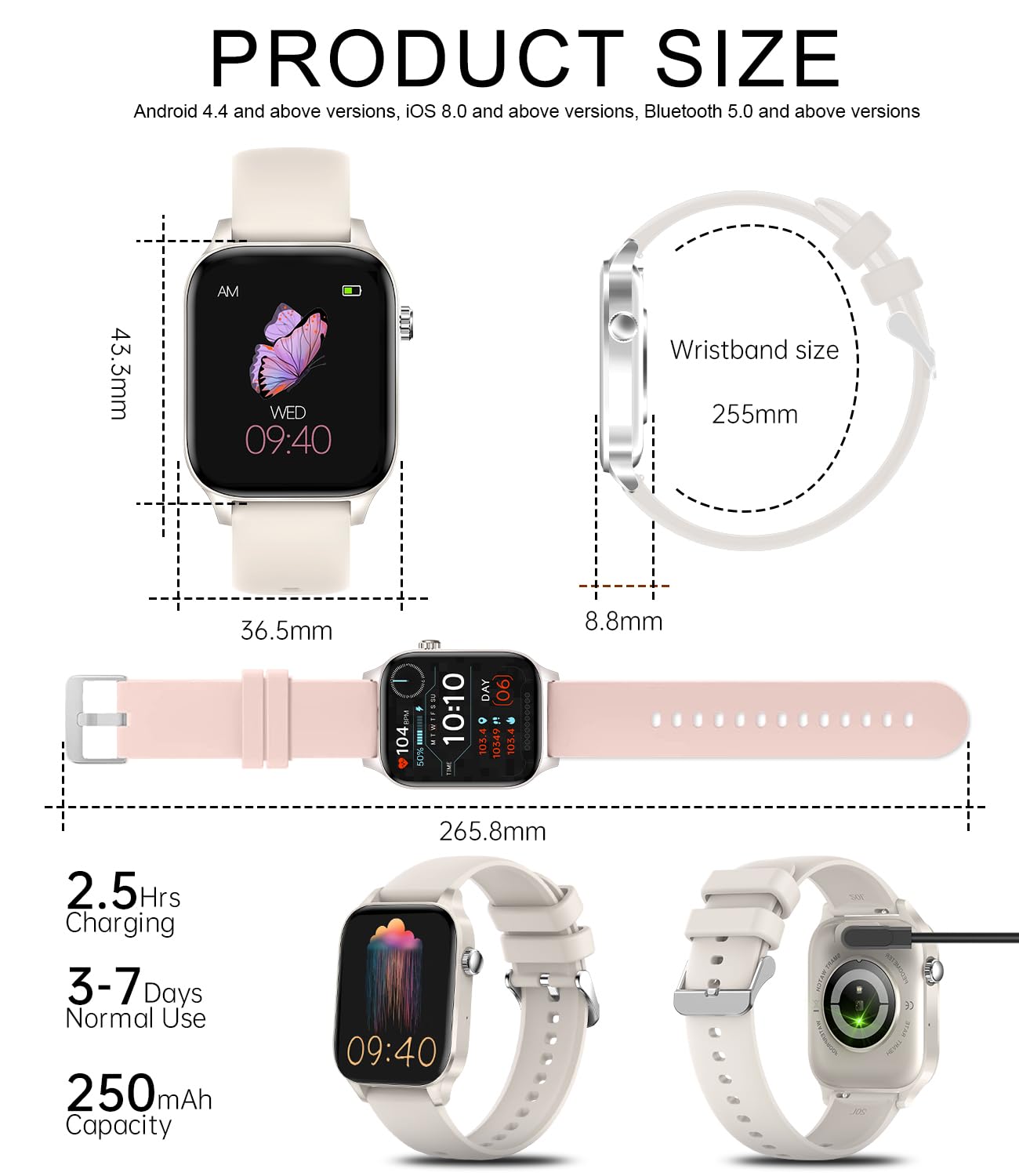 Montre Connectée Femme avec Appel Bluetooth 1,85" Smartwatch Podometre Calories Montre Femme Sommeil Fréquence Cardiaque SpO2 Montre Sport pour 20 Modes Sportifs Android iOS