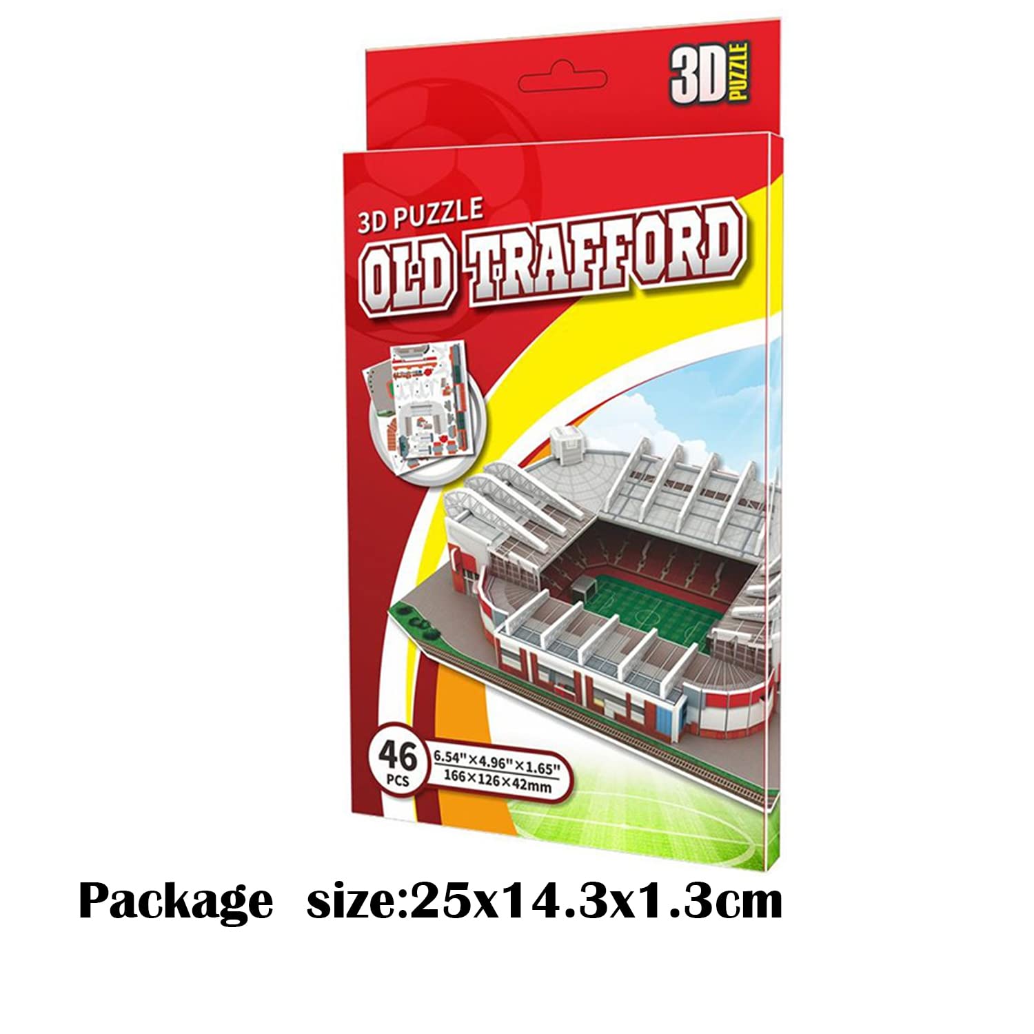 Georgie Porgy Stadion piłkarski 3D, puzzle, model klocków, zestaw klocków dla dzieci, prezenty urodzinowe (Old Trafford Stadion 46 sztuk)