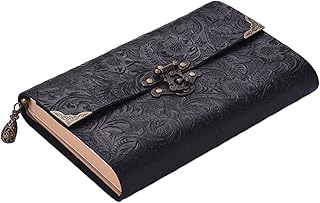 Handmade Embossed Pattern Soft Journal Travel Notebook with lock and Key Diary Notepad Kraft Paper r Travelers Busin Sketching & Writing