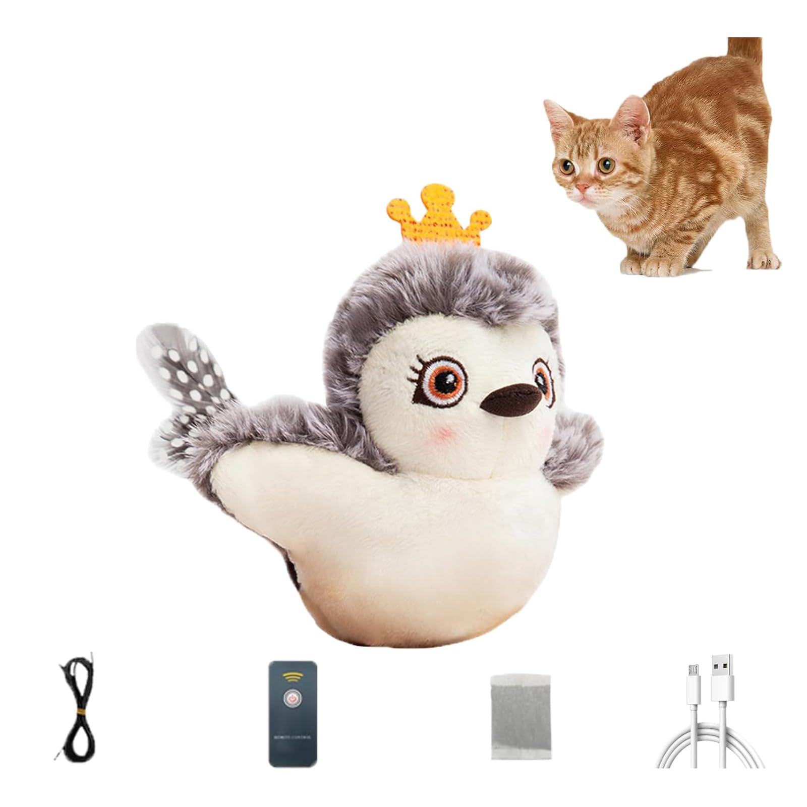 YuchiFa Pájaros aleteadores para Gatos con Control Remoto, Juguete para Gatitos Activado por Tacto, pájaros aleteadores y chirriantes interactivos, Juguete de pájaros aleteadores para Gatos (1)