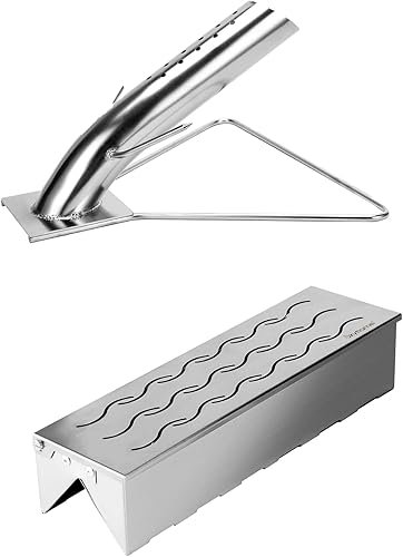 Skyflame Caja de ahumador de virutas de madera de doble forma de V de acero inoxidable y estante vertical para asador de pollo con lata de cerveza