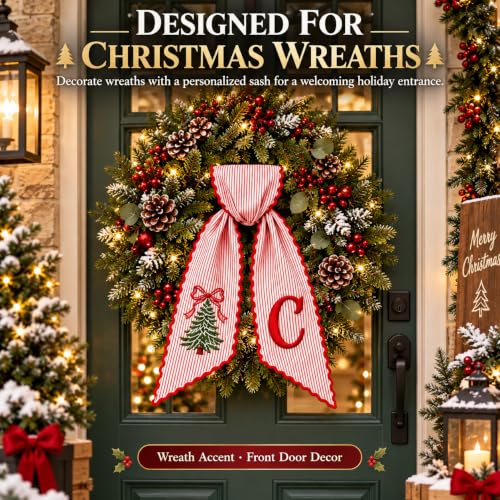 Christmas Wreath Sash for Front Door, Personalized with Initial Bow,#A - image 6