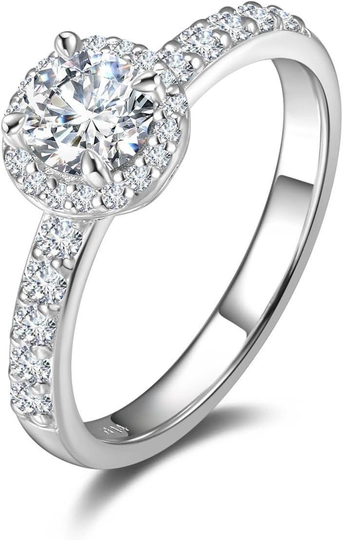 AGVANA Halo of Devotion 0.6-1.3 Ct. Tw. Lab Grown Diamond Halo Engagement Ring in Sterling Silver (0.3-1 Carat Main Stone) Promise Anniversary Wedding Ring for Women (D-E Color, VS Clarity) - Image 7