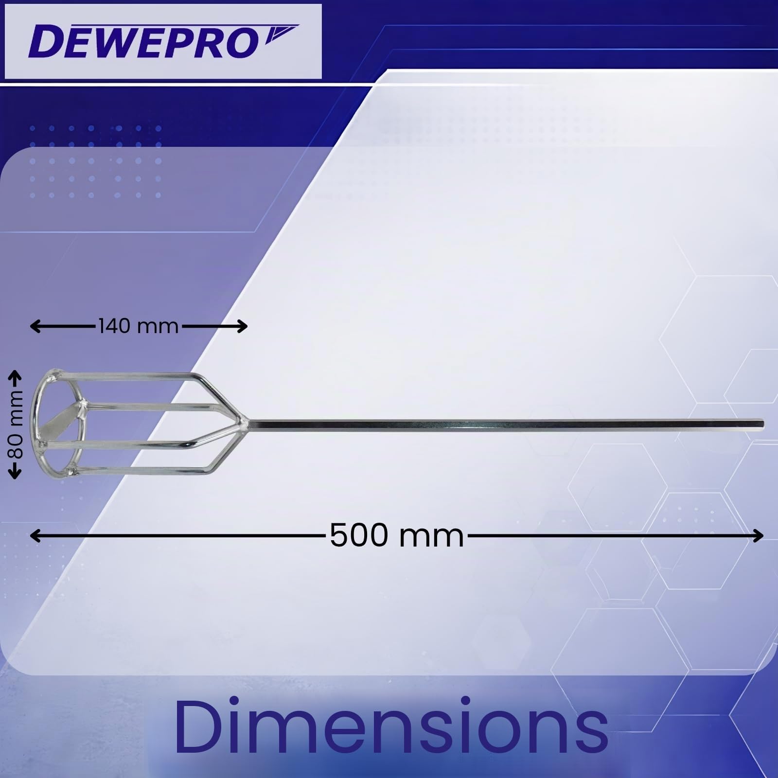 DEWEPRO® Mélangeur à Mortier avec Anneau Ø80mm - Agitateur à Panier avec Emmanchement Hexagonal avec Tige Hexagonale pour Perceuse/Viseuse - Longueur 500mm - Idéal pour Peinture, Colle, Enduit